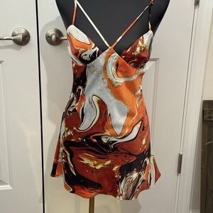 Urban‎ Outfitters MEDIUM Pretty Please Retro Marbled Strappy Cut Out Mini Dress